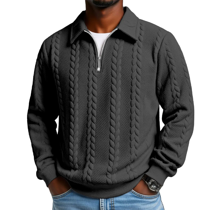 Maglione Classico da Uomo con Mezza Zip - Maglione a Maglia con Motivo a Treccia