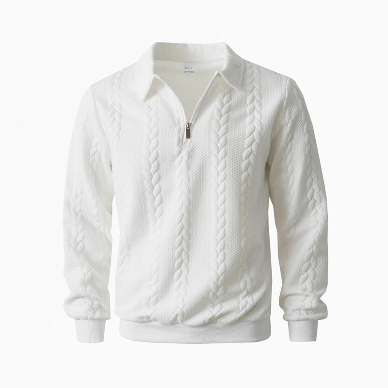 Maglione Classico da Uomo con Mezza Zip - Maglione a Maglia con Motivo a Treccia
