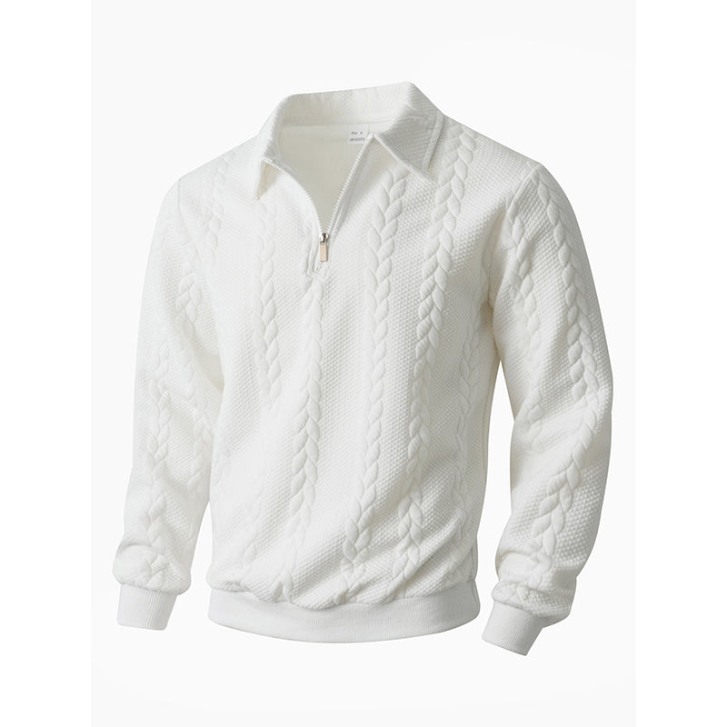 Maglione Classico da Uomo con Mezza Zip - Maglione a Maglia con Motivo a Treccia