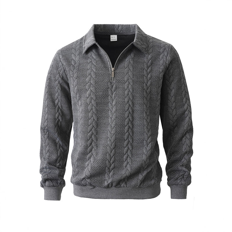 Maglione Classico da Uomo con Mezza Zip - Maglione a Maglia con Motivo a Treccia