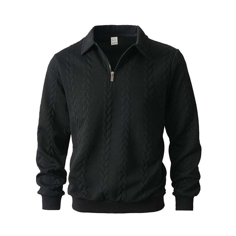 Maglione Classico da Uomo con Mezza Zip - Maglione a Maglia con Motivo a Treccia
