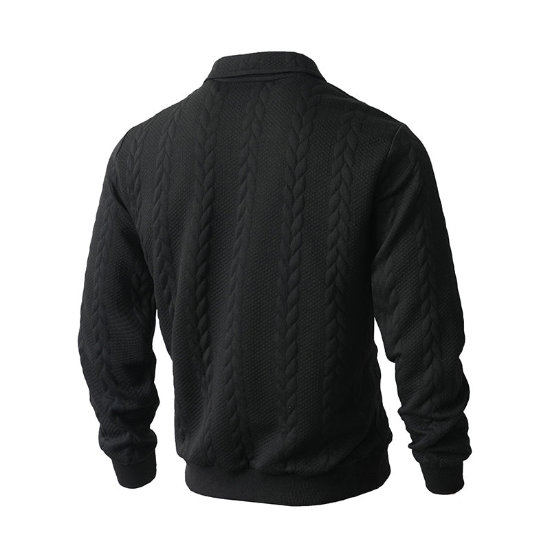 Maglione Classico da Uomo con Mezza Zip - Maglione a Maglia con Motivo a Treccia