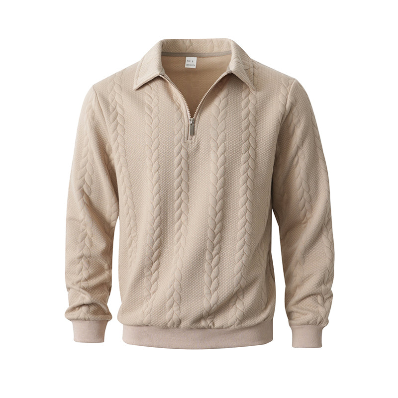 Maglione Classico da Uomo con Mezza Zip - Maglione a Maglia con Motivo a Treccia