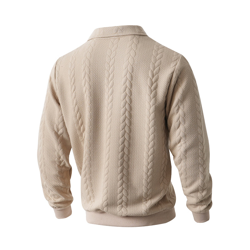 Maglione Classico da Uomo con Mezza Zip - Maglione a Maglia con Motivo a Treccia